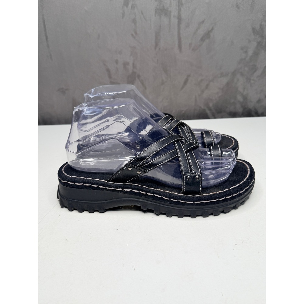 VTG Y2K Lower East Side Platform Sandals Womens 7.5 Blk Chunky Strappy Lug Sole